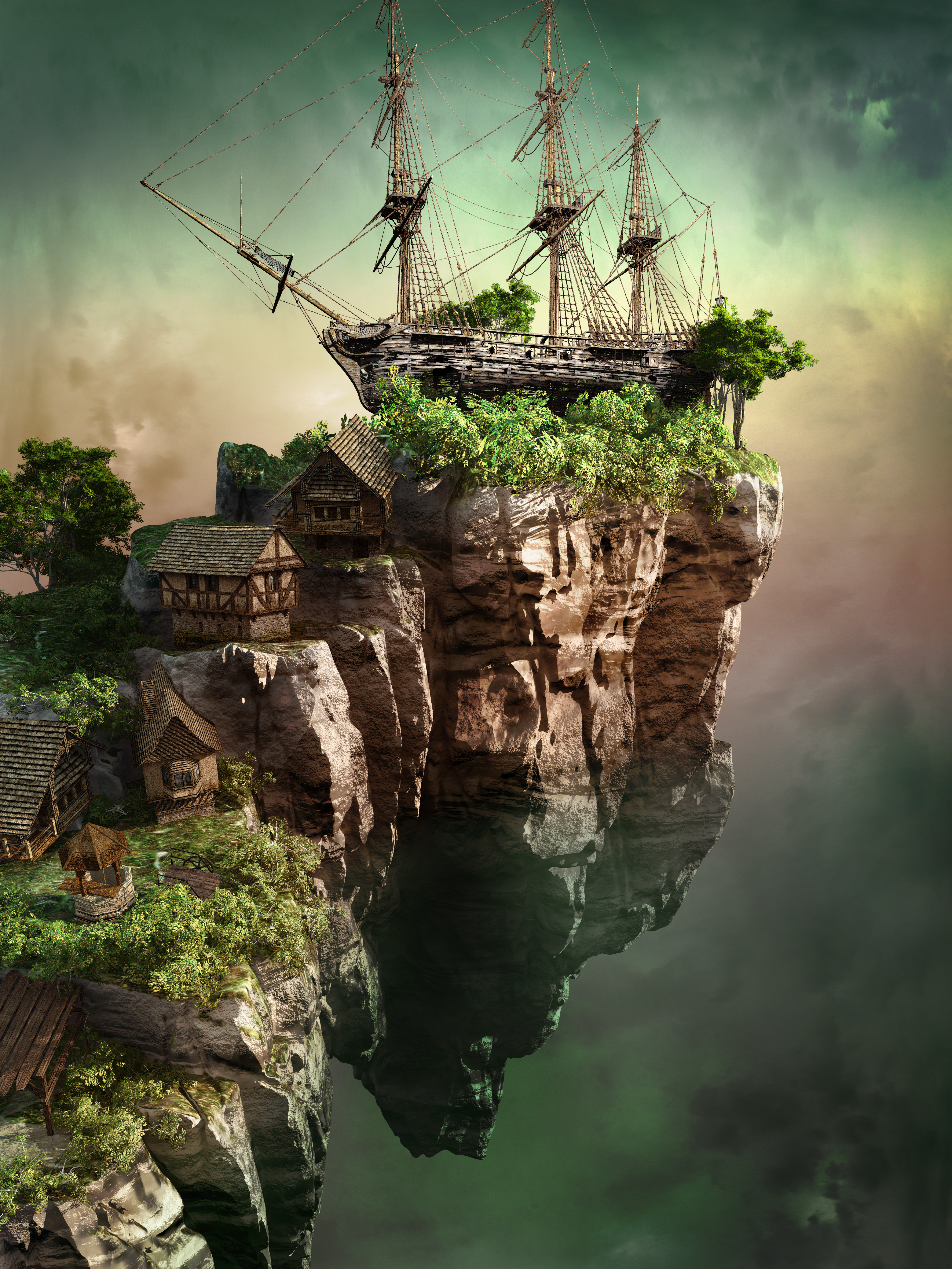 Air ship, floating islands, epic adventure